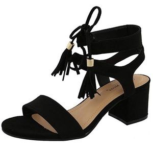 Gladiator Block Heel Tassel Stacked Vegan Sandal